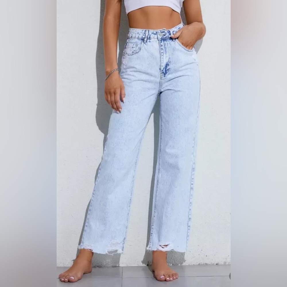 Raw Hem Straight Leg Jeans